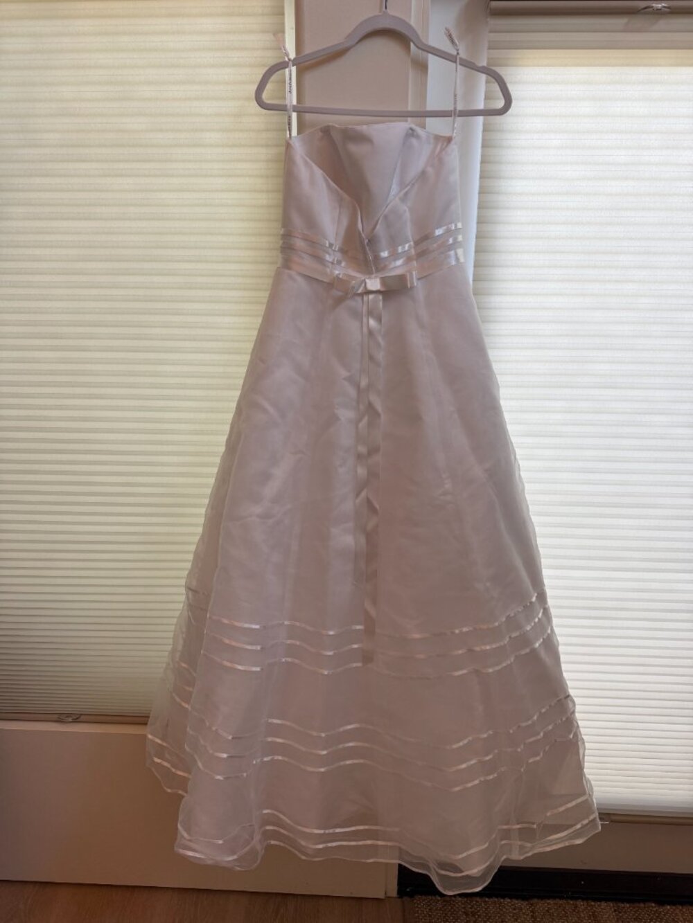 Strapless Organza A Line Gown with Ribbon Detail - Bridal Size 10 - Picture 2 of 4